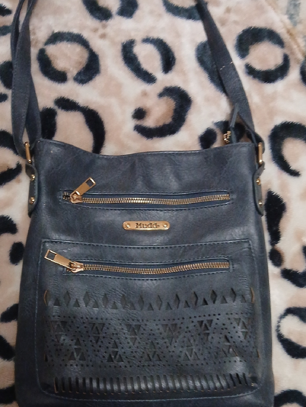 Mudd Dark Blue Crossbody Bag with Gold Hardware